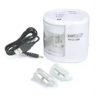 Elektrischer Spitzer Rapesco PS12 2 Löcher weißes USB-Kabel