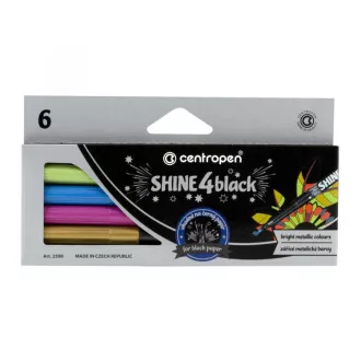 Marker Centropen 2590/6 Shine 4 schwarz 6 Metallicfarben Rollerspitze 1mm