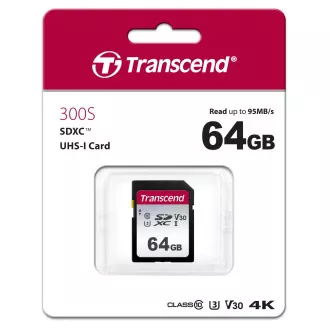 TRANSCEND SDXC-Karte 64GB 300S, UHS-I U3 V30 (R: 95 / B: 45 MB/s)