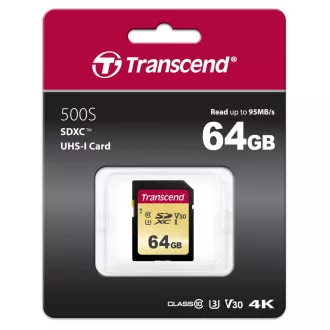 TRANSCEND SDXC-Karte 64GB 500S, UHS-I U3 V30 (R: 95 / B: 60 MB/s) TRANSCEND SDXC-Karte 64GB 500S, UHS-I U3 V30 (R: 95 / B: 60 MB/s)