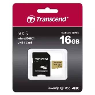 TRANSCEND MicroSDHC-Karte 16GB 500S, UHS-I U3 V30 + Adapter TRANSCEND MicroSDHC-Karte 16GB 500S, UHS-I U3 V30 + Adapter