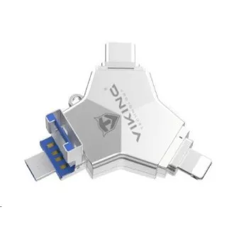 Viking USB Flash Drive 3.0 4in1 mit Lightning / Micro USB / USB / USB-C Anschluss, 64 GB, silber