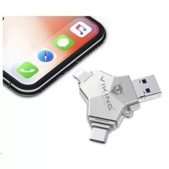 Viking USB Flash Drive 3.0 4in1 mit Lightning / Micro USB / USB / USB-C Anschluss, 64 GB, silber