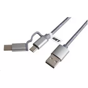 iGET G2V1 USB-Kabel 2in1, 1m, silber, microUSB und USB-C, erweiterte Anschlüsse