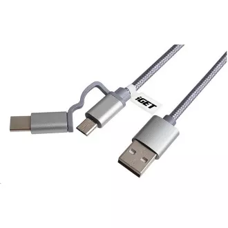 iGET G2V1 USB-Kabel 2in1, 1m, silber, microUSB und USB-C, erweiterte Anschlüsse