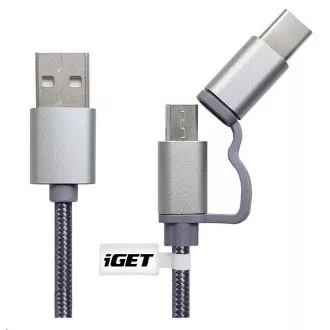 iGET G2V1 USB-Kabel 2in1, 1m, silber, microUSB und USB-C, erweiterte Anschlüsse