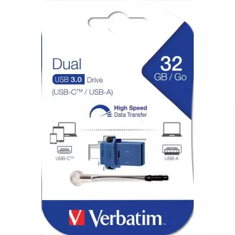VERBATIM Flash Drive 32GB Store 'n' Go Dual Drive USB 3.0 / USB Typ-C, blau