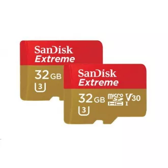 SanDisk MicroSDHC-Karte 32GB Extreme (100MB/s, A1 C10 V30 UHS-I U3, für Action-Kameras) + Adapter, Twin Pack SanDisk MicroSDHC-Karte 32GB Extreme (100MB/s, A1 C10 V30 UHS-I U3, für Action-Kameras) + Adapter, Twin Pack