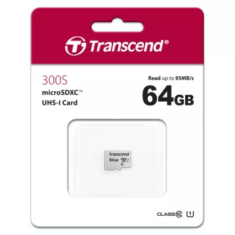 TRANSCEND MicroSDXC-Karte 64GB 300S, UHS-I U1 + Adapter