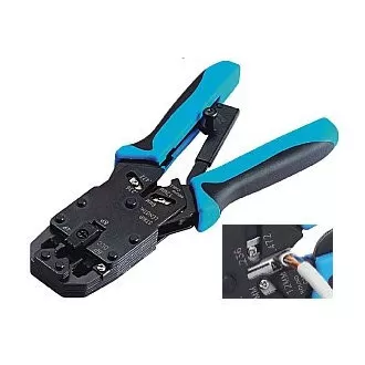 Crimpzange PROFI mit Zwangssperre für RJ10, RJ11, RJ12, RJ45, DEC Steckverbinder mit Abisolierer