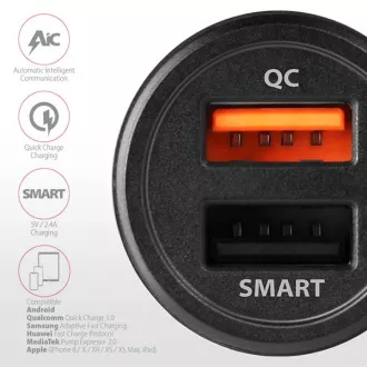 AXAGON PWC-QC5, QUICK und SMART Autoladegerät, 2x Port QC3.0 / AFC / FCP + 5V-2.6A, 31.5W