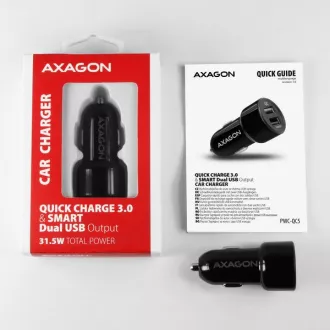 AXAGON PWC-QC5, QUICK und SMART Autoladegerät, 2x Port QC3.0 / AFC / FCP + 5V-2.6A, 31.5W
