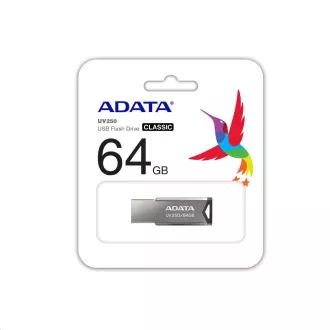 ADATA Flash Disk 64GB UV250, USB 2.0 Dash Drive, silber