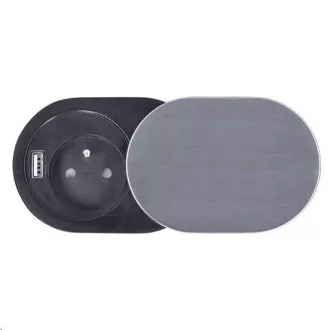 Solight 1x Einbausteckdose 1x USB mit Schiebedeckel, ovale gebürstete Aluminiumabdeckung, Verlängerungskabel 1, 9m Solight 1x Einbausteckdose 1x USB mit Schiebedeckel, ovale gebürstete Aluminiumabdeckung, Verlängerungskabel 1, 9m