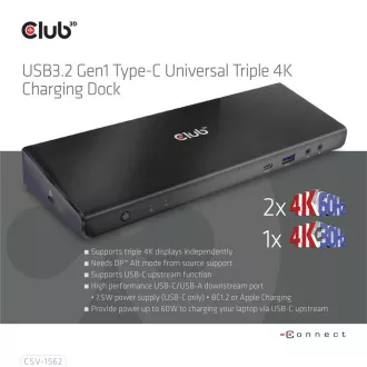 Club3D Dockingstation USB-C 13v1, 2xDP, 3xHDMI, 1xUSB-C, 5xUSB, 1xRJ45, 1x3.5mm, schwarz