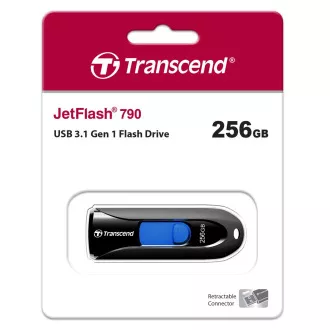 TRANSCEND Flash Disk 256GB JetFlash®790, USB 3.1 (R: 100 / B: 40 MB / s) schwarz / blau
