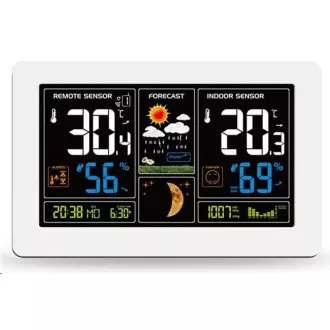 Solight TE81W Wetterstation, extra großes Farb-LCD, Temperatur, Luftfeuchtigkeit, Druck, RCC, USB-Ladefunktion, weiß