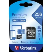 VERBATIM MicroSDXC-Karte 256 GB Premium, U1 + Adapter