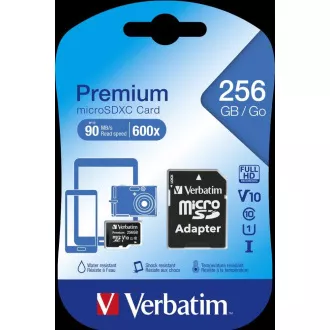 VERBATIM MicroSDXC-Karte 256 GB Premium, U1 + Adapter
