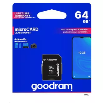 GOODRAM MicroSDXC-Karte 64GB M1AA, UHS-I Class 10, U1 + Adapter GOODRAM MicroSDXC-Karte 64GB M1AA, UHS-I Class 10, U1 + Adapter