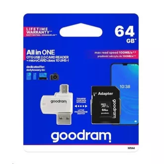 GOODRAM microSDXC-Karte 64GB M1A4 All-in-One (R: 100 / W: 10 MB / s), UHS-I Class 10, U1 + Adapter + OTG-Kartenleser