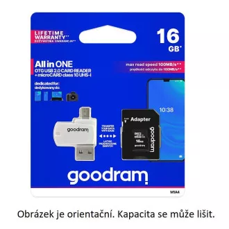 GOODRAM microSDXC-Karte 128 GB M1A4 All-in-One (R: 100 / W: 10 MB / s), UHS-I Class 10, U1 + Adapter + OTG-Kartenleser