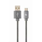 GEMBIRD USB 2.0 AM auf Typ-C Kabel (AM/CM), 1m, Metallspirale, grau, Blister, PREMIUM QUALITY