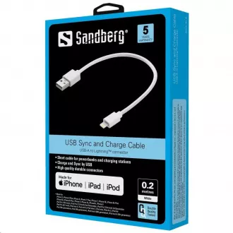 Sandberg Datenkabel USB-A -> Lightning, Länge 0,2 m, weiß