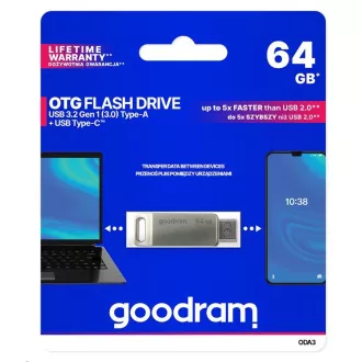 GOODRAM Flash Disk 64GB ODA3, USB 3.2, silber