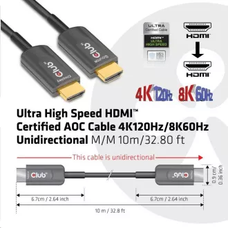 Club3D Cable Ultra Fast HDMI™ Certified AOC Kabel 8K60Hz, 4K120Hz, 10m Club3D Cable Ultra Fast HDMI™ Certified AOC Kabel 8K60Hz, 4K120Hz, 10m