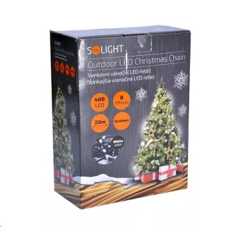 SOLIGHT LED-Weihnachtskette für den Außenbereich, 400 LED, 20m, 5m Leitung, 8 Funktionen, IP44, kaltweiß