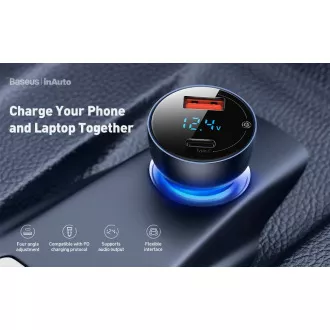 Baseus Particular Digital Display Dual Car Adapter USB-A QC + USB-C 65W, grau Baseus Particular Digital Display Dual Car Adapter USB-A QC + USB-C 65W, grau