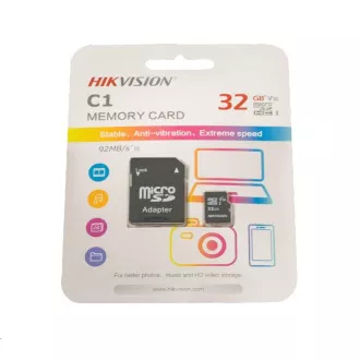 HIKVISION MicroSDHC-Karte 32GB C1 (R: 92MB/s, B: 15MB/s) + Adapter