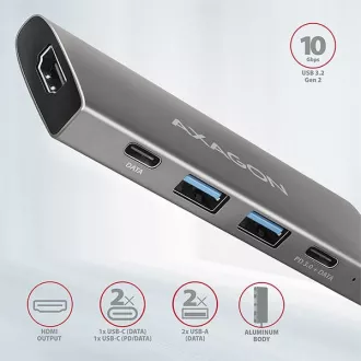 AXAGON HMC-5G2, USB 10Gbps Hub, Anschlüsse 2x USB-A, 2x USB-C, HDMI 4k/60, PD 100W, USB-C Kabel 13cm AXAGON HMC-5G2, USB 10Gbps Hub, Anschlüsse 2x USB-A, 2x USB-C, HDMI 4k/60, PD 100W, USB-C Kabel 13cm