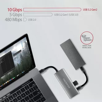 AXAGON HMC-5G2, USB 10Gbps Hub, Anschlüsse 2x USB-A, 2x USB-C, HDMI 4k/60, PD 100W, USB-C Kabel 13cm AXAGON HMC-5G2, USB 10Gbps Hub, Anschlüsse 2x USB-A, 2x USB-C, HDMI 4k/60, PD 100W, USB-C Kabel 13cm