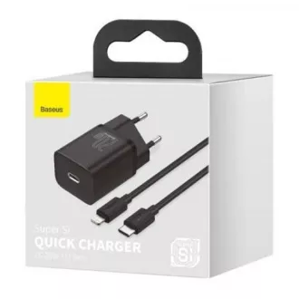 Baseus Super SI Set aus USB-C 20W Adapter und USB-C Kabel auf Lightning 1m, schwarz Baseus Super SI Set aus USB-C 20W Adapter und USB-C Kabel auf Lightning 1m, schwarz