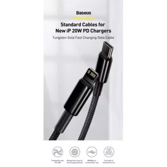 Baseus Tungsten Gold Schnelllade-/Datenkabel USB-C auf Lightning PD 20W 1m, schwarz