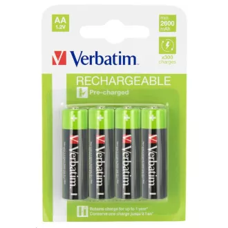 VERBATIM Premium wiederaufladbare AA-Batterie 4er-Pack 2500 mAh