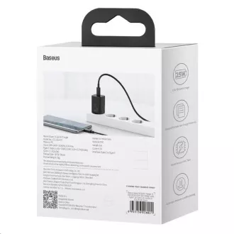 Baseus Super Si Schnellladegerät 1C 25W EU + Kabel Typ-C / Typ-C 3A 1m schwarz Baseus Super Si Schnellladegerät 1C 25W EU + Kabel Typ-C / Typ-C 3A 1m schwarz