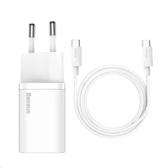 Baseus Super Si Schnellladegerät 1C 25W EU + Kabel Typ-C / Typ-C 3A 1m weiß