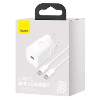 Baseus Super Si Schnellladegerät 1C 25W EU + Kabel Typ-C / Typ-C 3A 1m weiß
