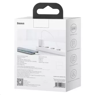 Baseus Super Si Schnellladegerät 1C 25W EU + Kabel Typ-C / Typ-C 3A 1m weiß