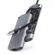 AXAGON HMC-6M2, USB 3.2 Gen 1 Hub, Anschlüsse 2x USB-A, HDMI, RJ-45 GLAN, SATA M.2 Slot, PD 100W, Kabel USB-C 18cm