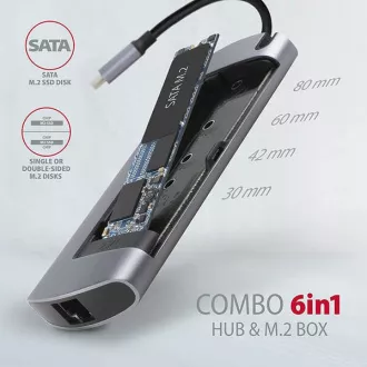 AXAGON HMC-6M2, USB 3.2 Gen 1 Hub, Anschlüsse 2x USB-A, HDMI, RJ-45 GLAN, SATA M.2 Slot, PD 100W, Kabel USB-C 18cm AXAGON HMC-6M2, USB 3.2 Gen 1 Hub, Anschlüsse 2x USB-A, HDMI, RJ-45 GLAN, SATA M.2 Slot, PD 100W, Kabel USB-C 18cm