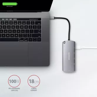 AXAGON HMC-6M2, USB 3.2 Gen 1 Hub, Anschlüsse 2x USB-A, HDMI, RJ-45 GLAN, SATA M.2 Slot, PD 100W, Kabel USB-C 18cm AXAGON HMC-6M2, USB 3.2 Gen 1 Hub, Anschlüsse 2x USB-A, HDMI, RJ-45 GLAN, SATA M.2 Slot, PD 100W, Kabel USB-C 18cm