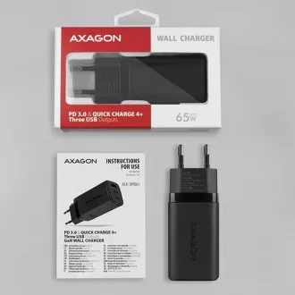 AXAGON ACU-DPQ65, GaN-Netzladegerät 65W, 3x Port (USB-A dual USB-C), PD3.0/QC4 /PPS/Apple, schwarz AXAGON ACU-DPQ65, GaN-Netzladegerät 65W, 3x Port (USB-A dual USB-C), PD3.0/QC4 /PPS/Apple, schwarz