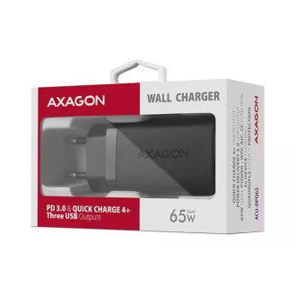 AXAGON ACU-DPQ65, GaN-Netzladegerät 65W, 3x Port (USB-A dual USB-C), PD3.0/QC4 /PPS/Apple, schwarz AXAGON ACU-DPQ65, GaN-Netzladegerät 65W, 3x Port (USB-A dual USB-C), PD3.0/QC4 /PPS/Apple, schwarz