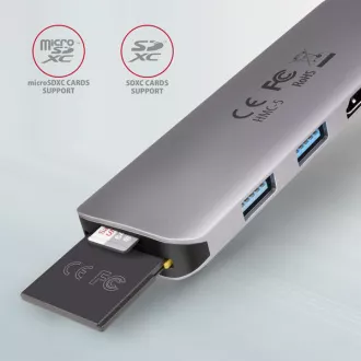 AXAGON HMC-5, USB 3.2 Gen 1 Hub, Anschlüsse 2x USB-A, HDMI, SD/microSD Slot, PD 100W, Kabel USB-C 20cm AXAGON HMC-5, USB 3.2 Gen 1 Hub, Anschlüsse 2x USB-A, HDMI, SD/microSD Slot, PD 100W, Kabel USB-C 20cm