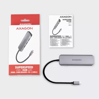 AXAGON HMC-5, USB 3.2 Gen 1 Hub, Anschlüsse 2x USB-A, HDMI, SD/microSD Slot, PD 100W, Kabel USB-C 20cm AXAGON HMC-5, USB 3.2 Gen 1 Hub, Anschlüsse 2x USB-A, HDMI, SD/microSD Slot, PD 100W, Kabel USB-C 20cm