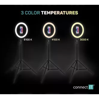 CONNECT IT Selfie12Ring rund 12" LED-Licht + Stativ 2, 1 m